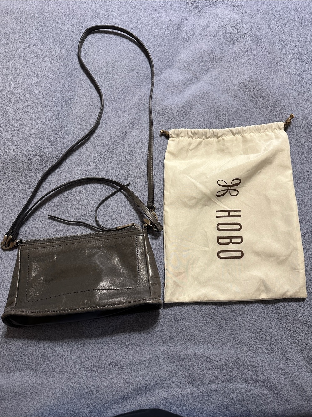 HOBO Gray Leather Crossbody with Removable Strap